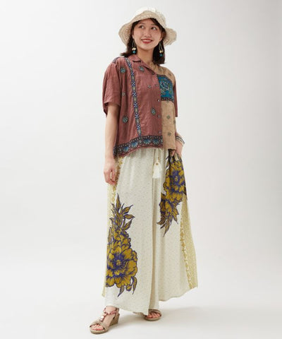Indian Lehenga Patchwork Embroidered Shirt by AMINA - Ametsuchi