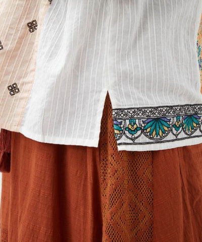 Indian Lehenga Patchwork Embroidered Shirt by AMINA - Ametsuchi