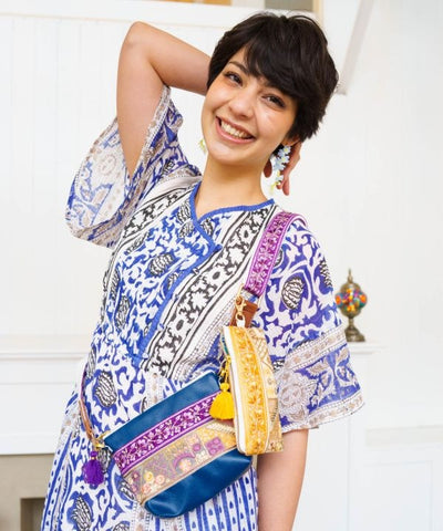 Zardozi Embroidered Strap Pouch by AMINA - Ametsuchi