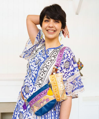 Zardozi Embroidered Mini Pouch Bag by AMINA - Ametsuchi