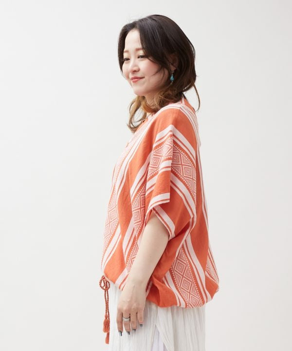 Stripe Pattern Relaxed Tie Top by AMINA - Ametsuchi