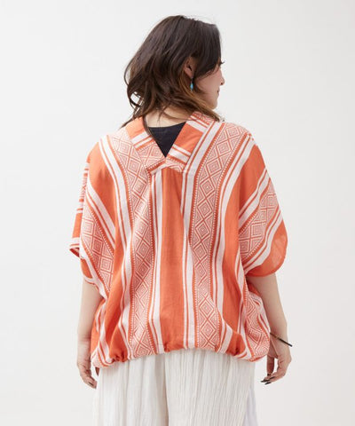 Stripe Pattern Relaxed Tie Top by AMINA - Ametsuchi