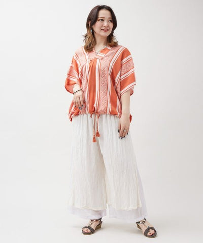 Stripe Pattern Relaxed Tie Top by AMINA - Ametsuchi