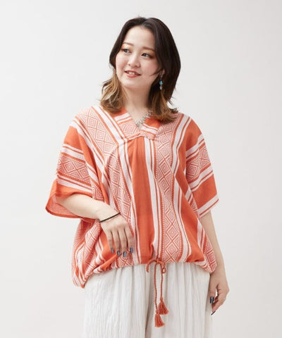 Stripe Pattern Relaxed Tie Top by AMINA - Ametsuchi