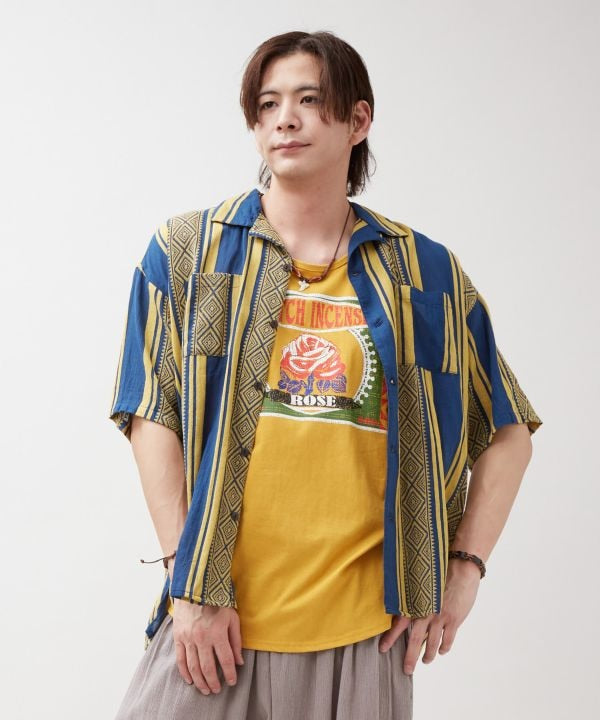 Men Stripe Open Collar Shirt by AMINA - Ametsuchi