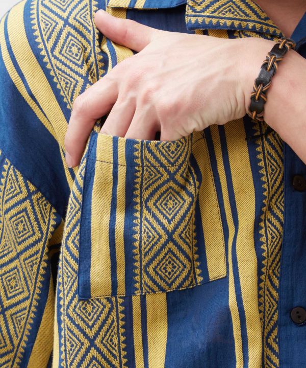 Men Stripe Open Collar Shirt by AMINA - Ametsuchi
