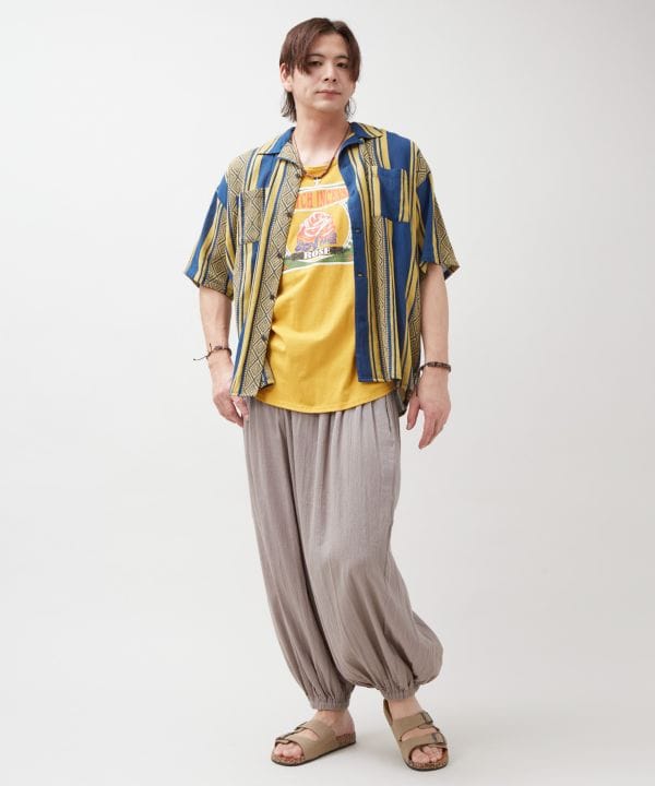 Men Stripe Open Collar Shirt by AMINA - Ametsuchi