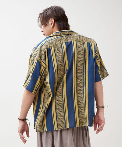 Men Stripe Open Collar Shirt by AMINA - Ametsuchi