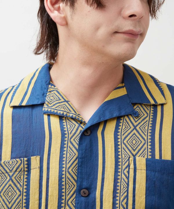 Men Stripe Open Collar Shirt by AMINA - Ametsuchi