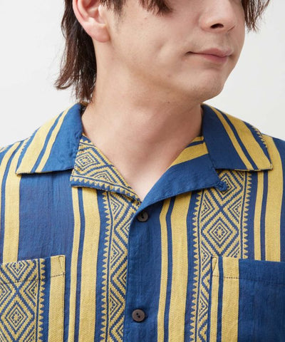 Men Stripe Open Collar Shirt by AMINA - Ametsuchi