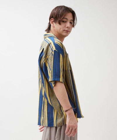 Men Stripe Open Collar Shirt by AMINA - Ametsuchi