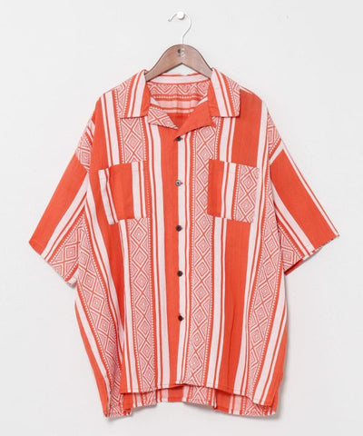 Men Stripe Open Collar Shirt by AMINA - Ametsuchi