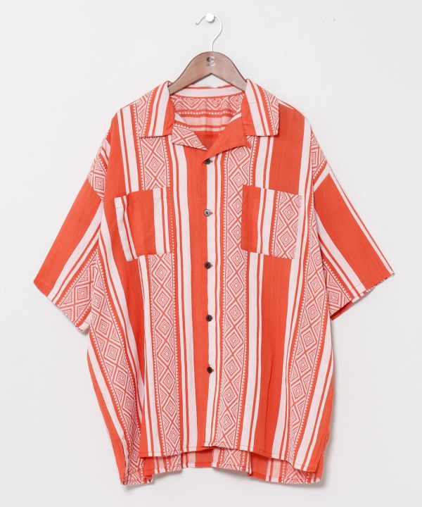 Men Stripe Open Collar Shirt by AMINA - Ametsuchi