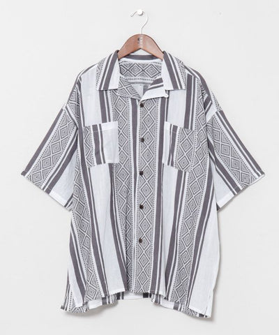 Men Stripe Open Collar Shirt by AMINA - Ametsuchi