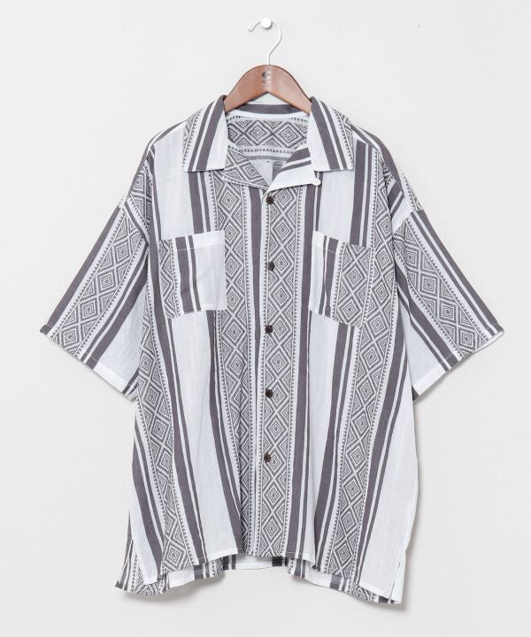Men Stripe Open Collar Shirt by AMINA - Ametsuchi