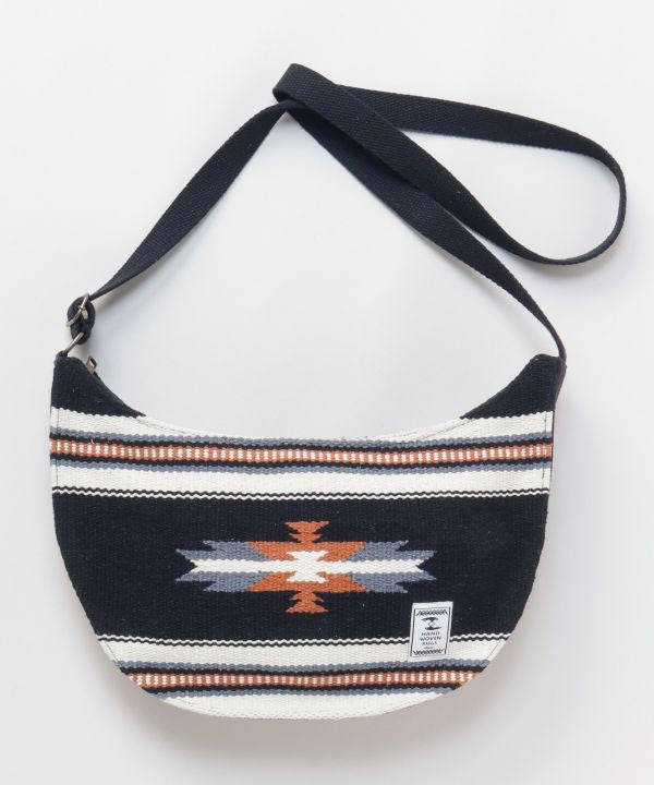 Geometric Pattern Woven Round Shoulder Bag by AMINA - Ametsuchi