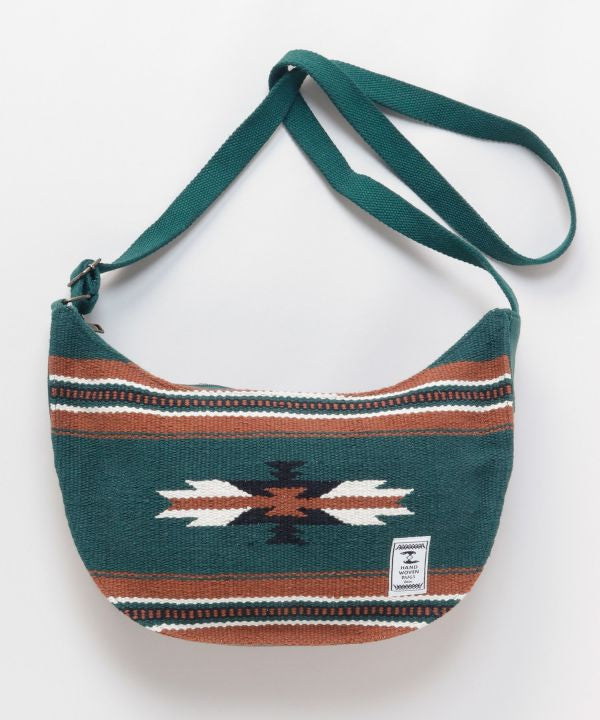 Geometric Pattern Woven Round Shoulder Bag by AMINA - Ametsuchi