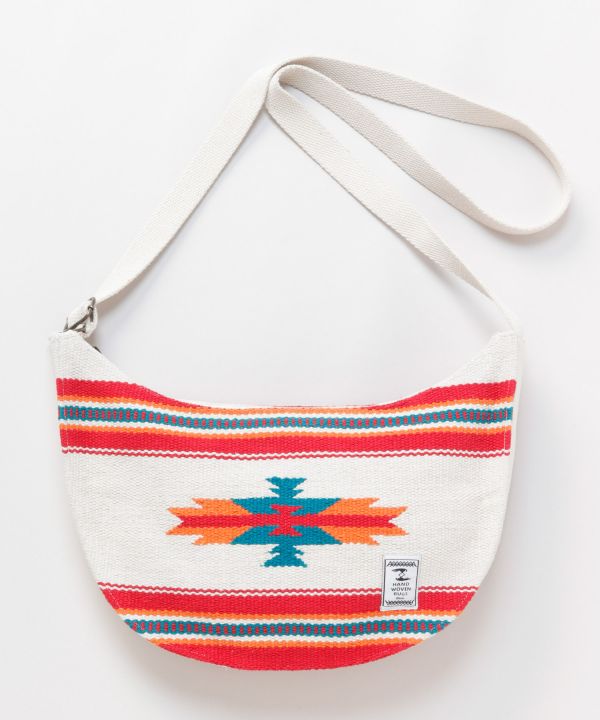 Geometric Pattern Woven Round Shoulder Bag by AMINA - Ametsuchi
