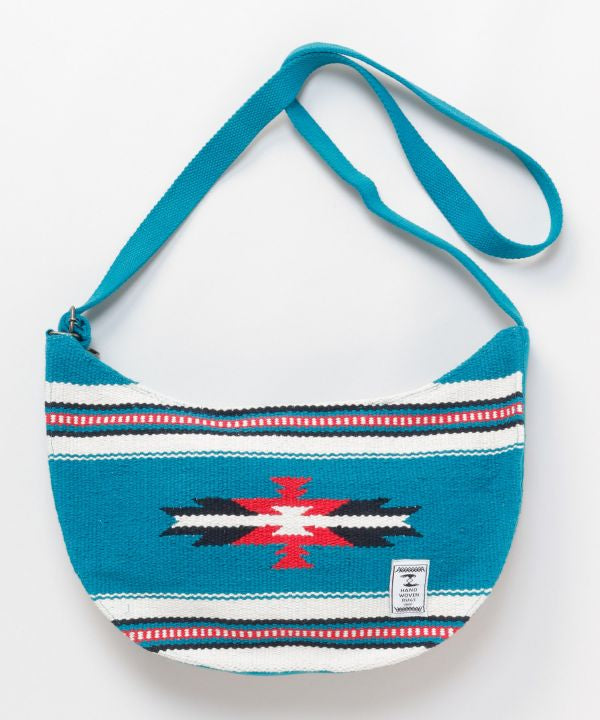 Geometric Pattern Woven Round Shoulder Bag by AMINA - Ametsuchi