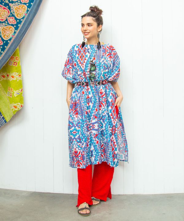Geometric Pattern Cotton Dress by AMINA - Ametsuchi