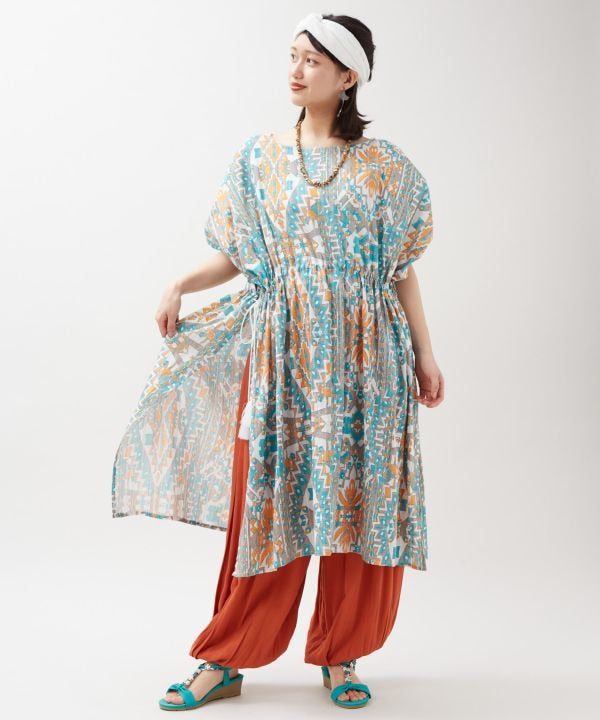 Geometric Pattern Cotton Dress by AMINA - Ametsuchi