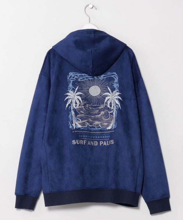 Hawaiian Landscape Embroidered Zip Hoodie - SURF＆Palms