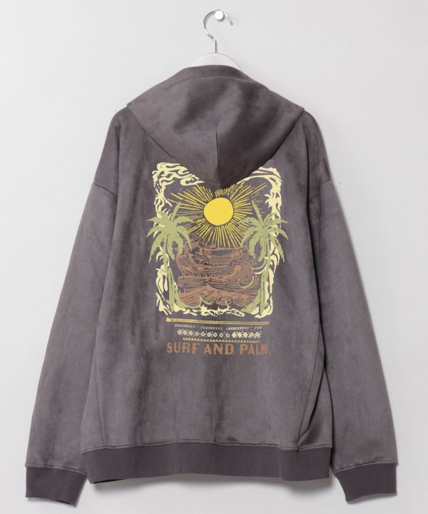 Hawaiian Landscape Embroidered Zip Hoodie - SURF＆Palms