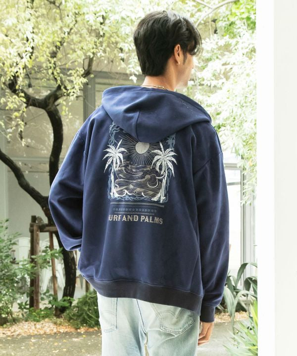 Hawaiian Landscape Embroidered Zip Hoodie - SURF＆Palms
