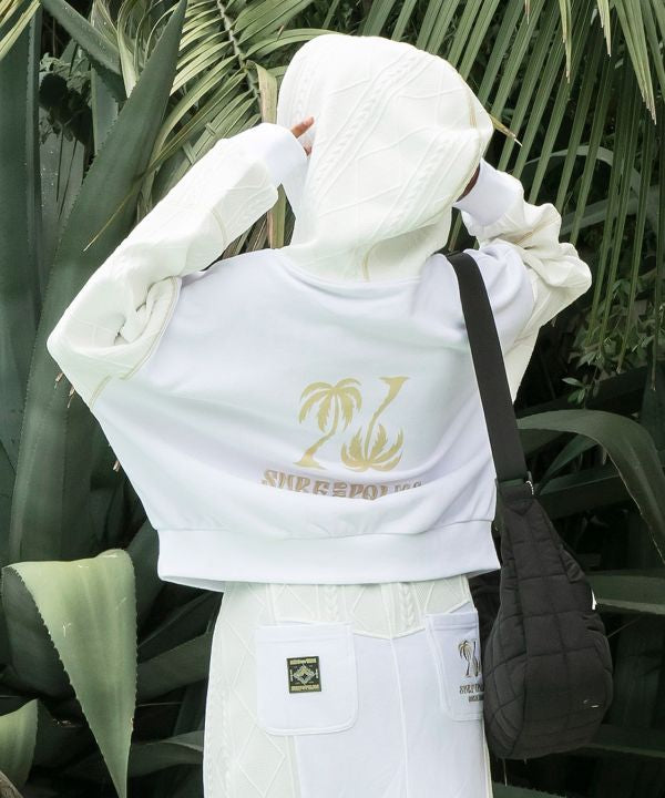 Embroidered Flocked Knit Hood Top - SURF＆Palms