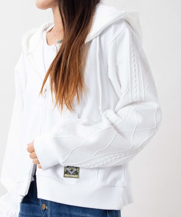 Embroidered Flocked Knit Zip Up Hoodie - SURF＆Palms