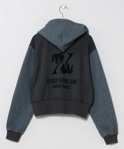 Embroidered Flocked Knit Zip Up Hoodie - SURF＆Palms