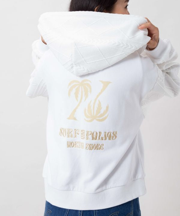 Embroidered Flocked Knit Zip Up Hoodie - SURF＆Palms