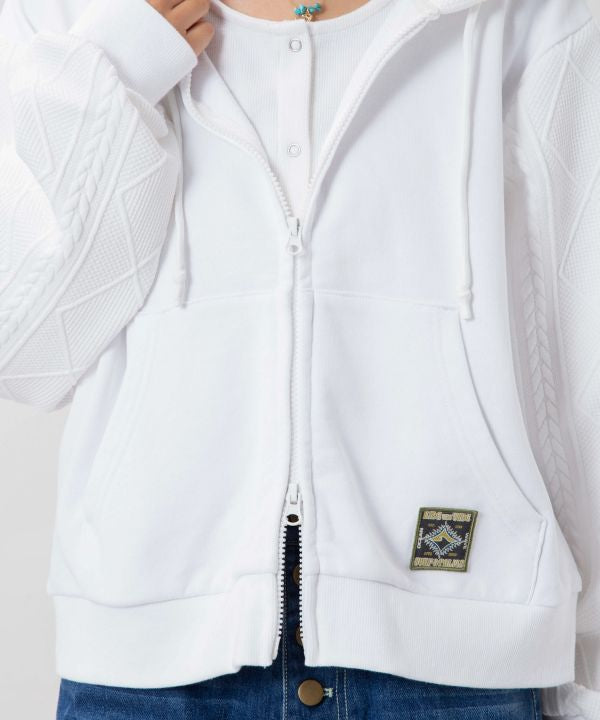 Embroidered Flocked Knit Zip Up Hoodie - SURF＆Palms
