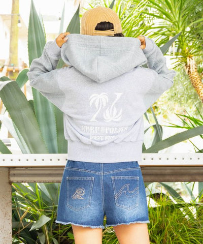 Embroidered Flocked Knit Zip Up Hoodie - SURF＆Palms