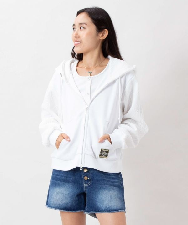 Embroidered Flocked Knit Zip Up Hoodie - SURF＆Palms