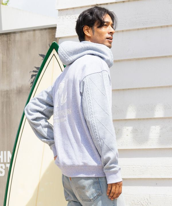 Embroidered Flocked Knit Hood Top - SURF＆Palms