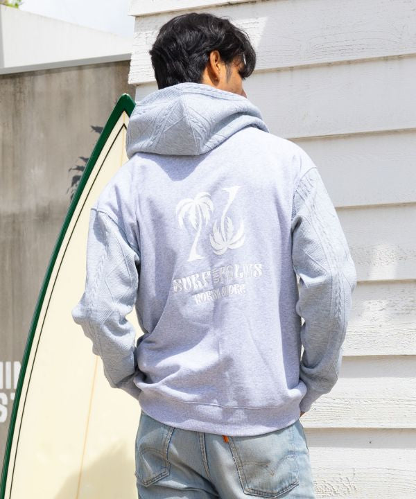 Embroidered Flocked Knit Hood Top - SURF＆Palms