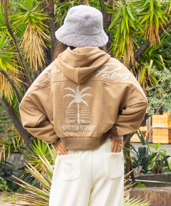 SURF＆Palms Embroidered Knit Hooded Top