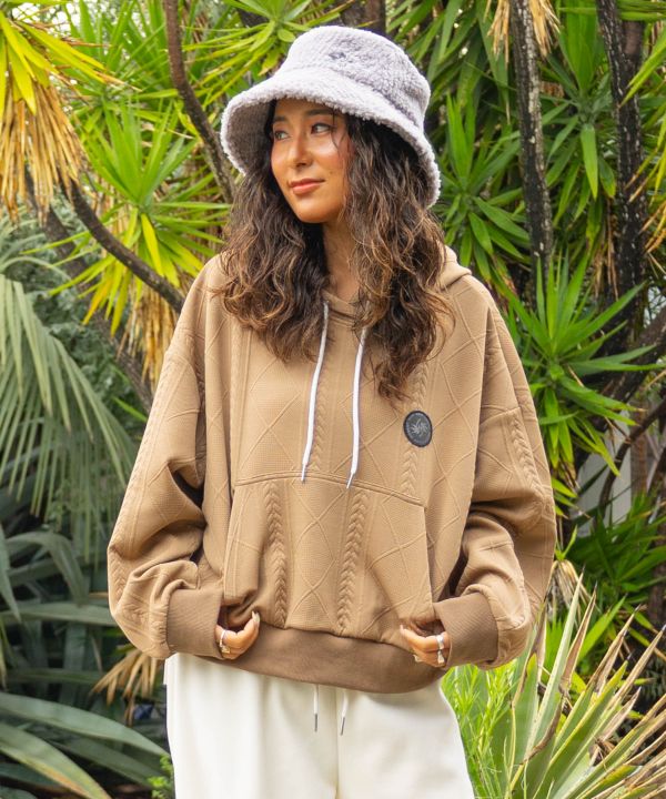 SURF＆Palms Embroidered Knit Hooded Top by Kahiko - Ametsuchi