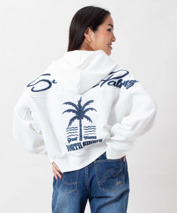 SURF＆Palms Embroidered Knit Hooded Top by Kahiko - Ametsuchi
