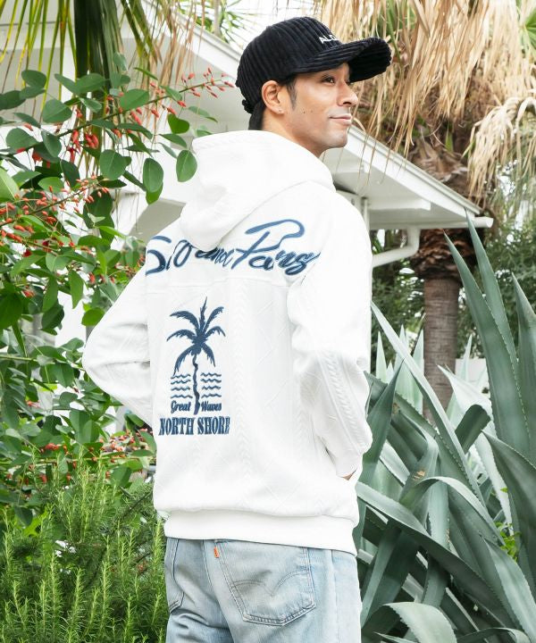 SURF＆Palms Unisex Embroidered Hooded Top by Kahiko - Ametsuchi