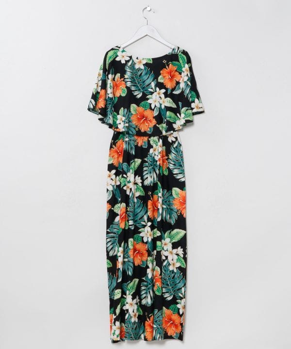 Hawaiian Botanical Foil Dress Cape Set by Kahiko - Ametsuchi