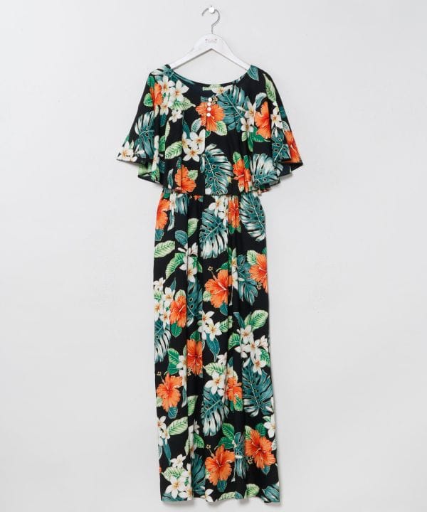 Hawaiian Botanical Foil Dress Cape Set by Kahiko - Ametsuchi