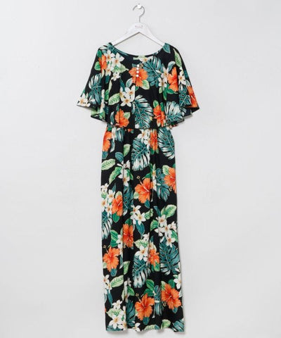 Hawaiian Botanical Foil Dress Cape Set by Kahiko - Ametsuchi