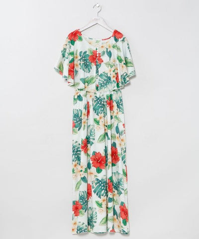 Hawaiian Botanical Foil Dress Cape Set by Kahiko - Ametsuchi