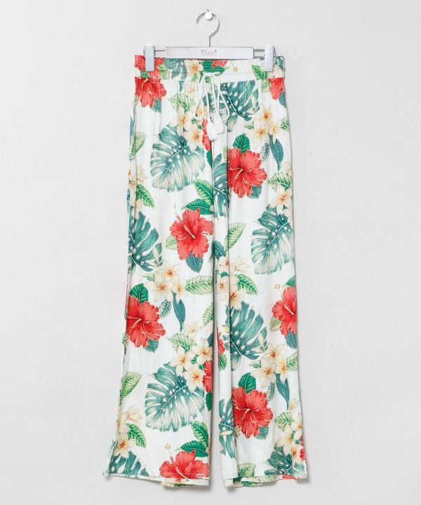Botanical Print Wide Leg Pants