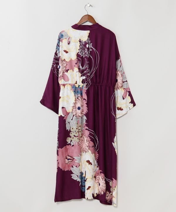 Japanese Floral Kimono Neck Dress by Kaya - Ametsuchi