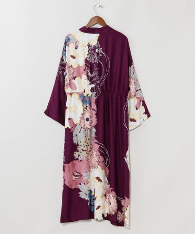 Japanese Floral Kimono Neck Dress by Kaya - Ametsuchi