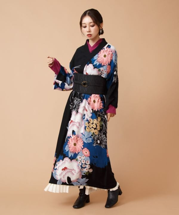 Japanese Floral Kimono Neck Dress by Kaya - Ametsuchi