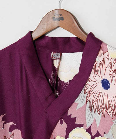 Japanese Floral Kimono Neck Dress by Kaya - Ametsuchi